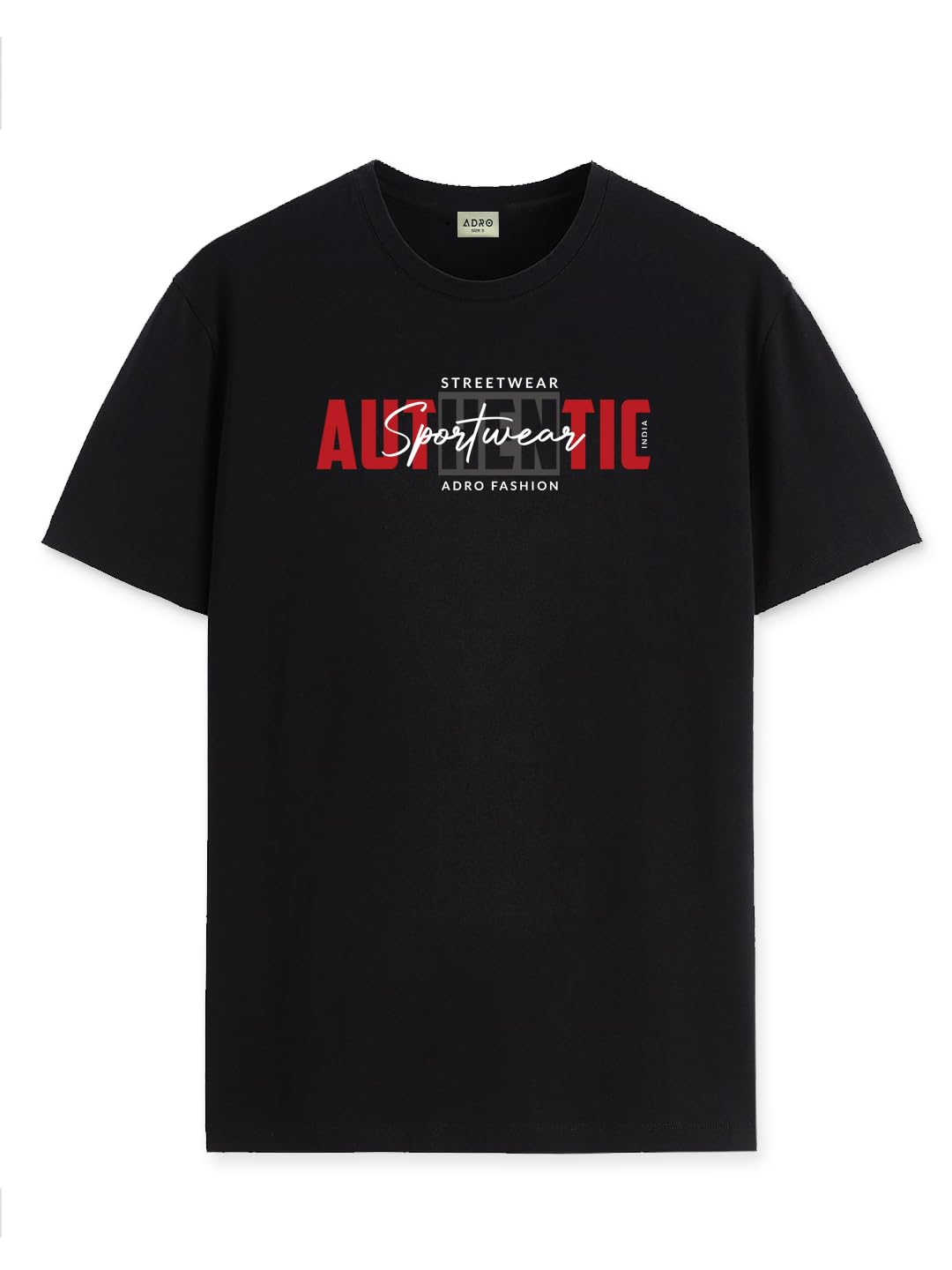 ADRO Men's Graphic Printed 100% Cotton T-Shirt - Regular Fit, Printed T-Shirts for Men (RN24-SPT-BL_Black)