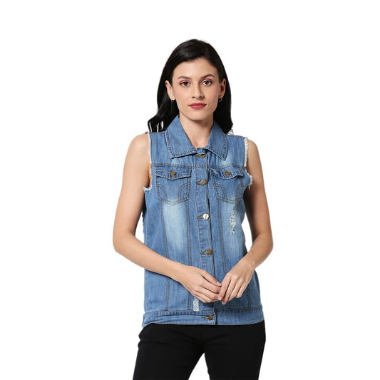 Bewakoof Womens Solid Relaxed Fit Sleeveless Polo Cotton Jacket