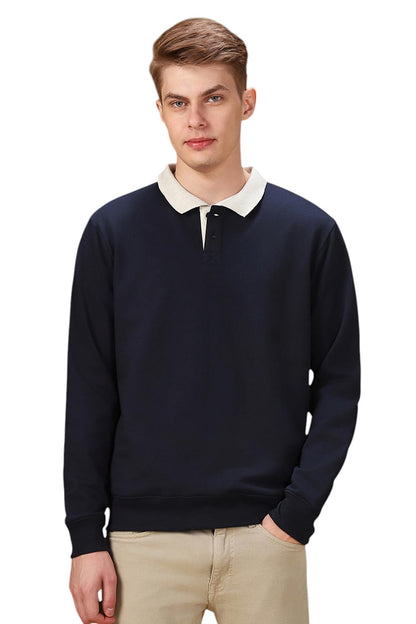 Dennis Lingo Men Solid Polycotton Regular-Fit Full Sleeves Pullover Sweatshirts Navy Blue