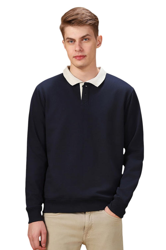 Dennis Lingo Men Solid Polycotton Regular-Fit Full Sleeves Pullover Sweatshirts Navy Blue