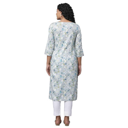 Aurelia Grey Floral Printed Printed Straight Long Kurta for Women