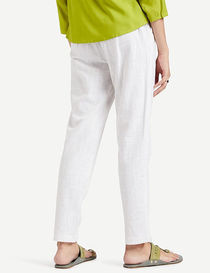 Digital Shopee Cotton Women Trouser Pant Use For Formal Office High Waist For Wide Leg Ankle Length Straight Pencil Pant (White_