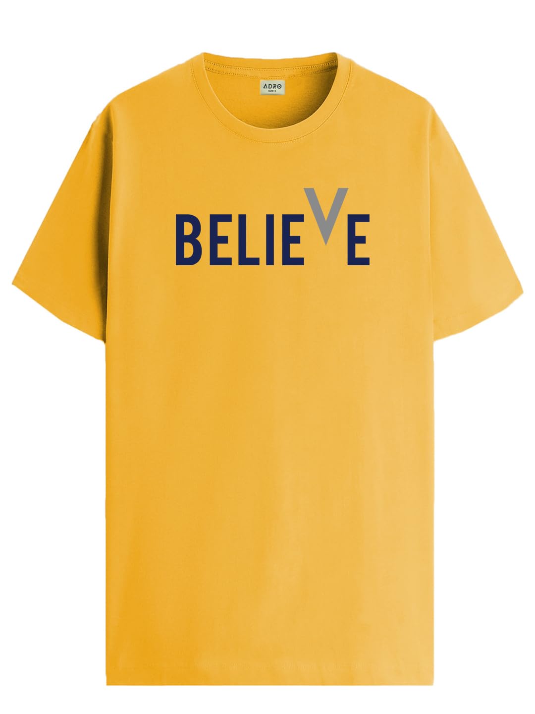 ADRO Believe Design Printed T-Shirt for Men (R22-M-BVV-MU_Mustard)