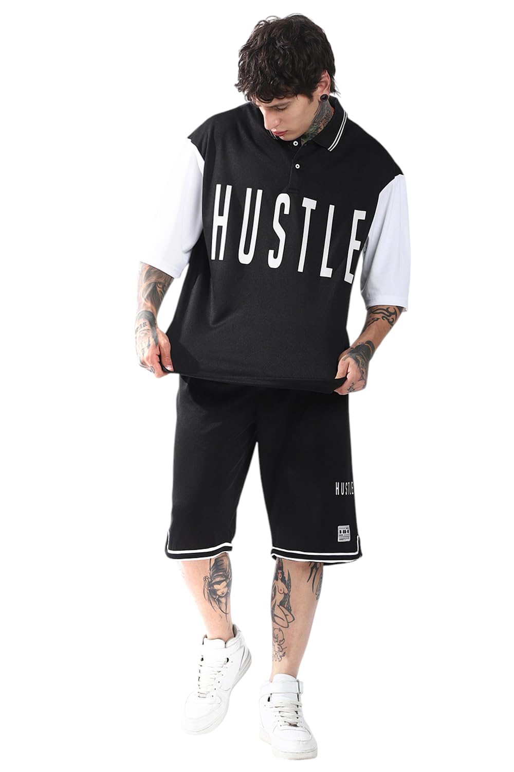Hubberholme Men Printed Longline Oversized Mid-Rise Spread Collar Half Sleeve Co-Ord