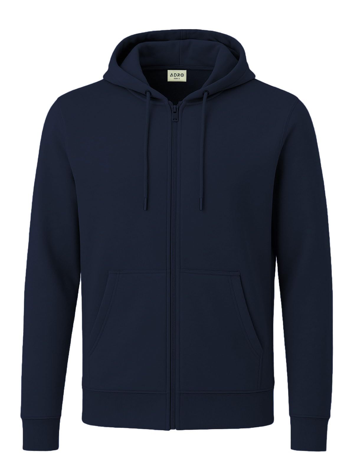 ADRO Mens Cotton Solid Zipper Hoodie Sweatshirts (ZH23-PLN-NB_Navy)