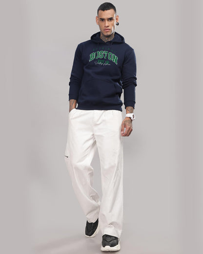 ADRO Men's Cotton Neck Hooded Sweatshirt (H24-BOST-NB_Navy Blue