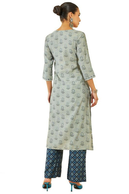 Soch Womens Grey Muslin Kurta Set with Printed Designs and Embellishments