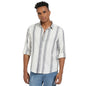 Campus Sutra Mens White & Dark Grey Barcode Striped Shirt for Casual Wear| Spread Collar | Long Sleeve | Button Closure | Cotto