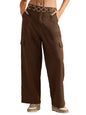The Souled Store Cotton Linen Pants: Dark Brown Women and Girls Buttoned Solid Cotton Linen Blend Straight Fit Casual Cargo Pant