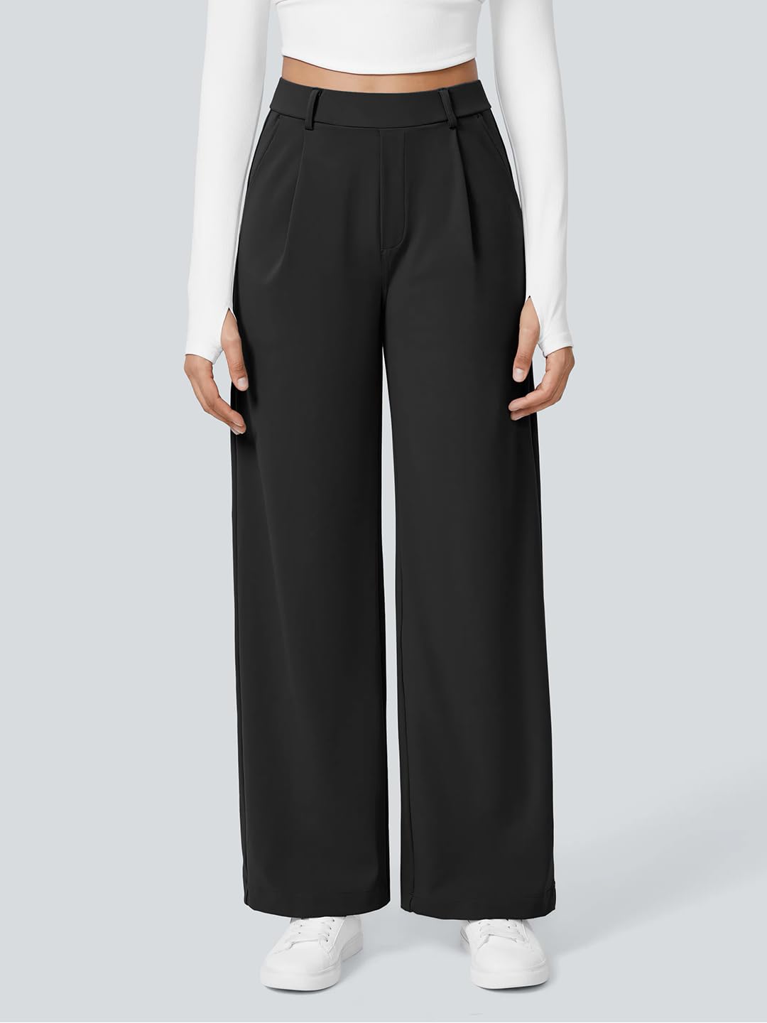 ADDYVERO High Waisted Side Pocket Straight Leg Work Pants Black