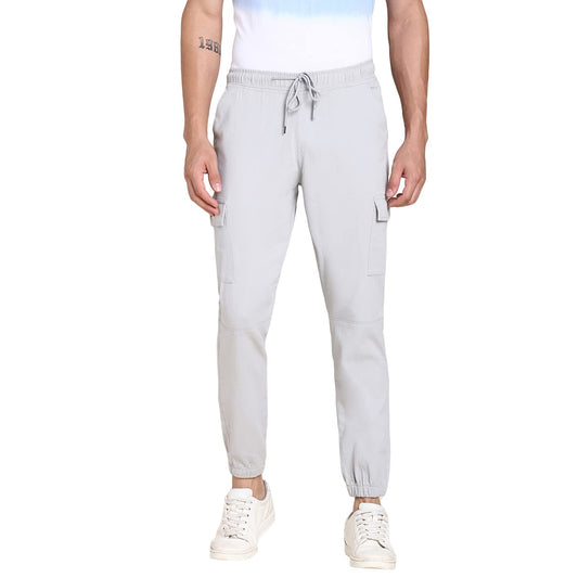 Dennis Lingo Slim Fit Light Grey Solid Cargo Jogger for Men