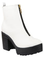 Shoetopia WomenS White Chunky Heel Platform Ankle Boots With Front Zip || Stylish Faux Leather Booties For Party, Street & Casu