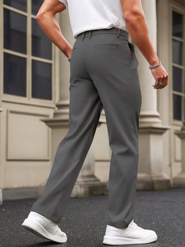 SMOWKLY Mens Poly-Lycra Premium Stretch Waist Dress Pants || Wrinkle Free, 4 Pockets, Tailored Straight Leg || Golfers Style C