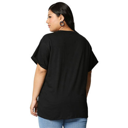 Bewakoof Womens Solid 100% Cotton Plus Size T-Shirt - Boyfriend Fit, Round Neck, Half Sleeve