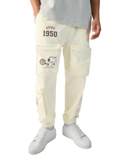The Souled Store Official Peanuts: Comics Street Champ Men and Boys Drawstring Off-White Oversized Joggers Casual Lounge Fashion