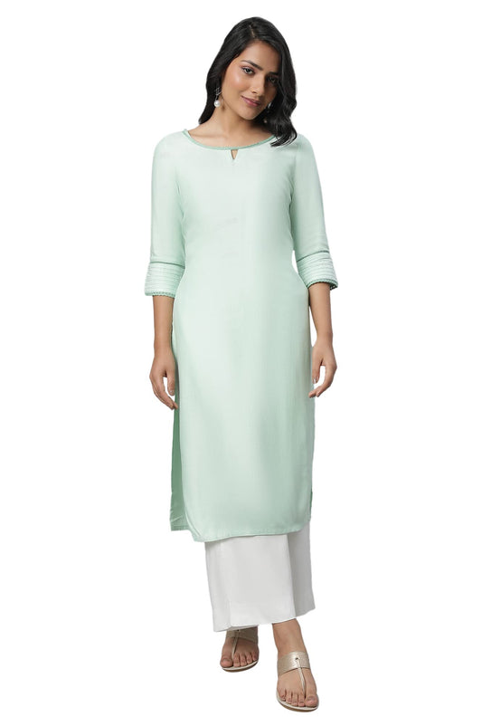 Aurelia Womens Viscose Solid Regular Kurta (23FEA12231-702550_Green