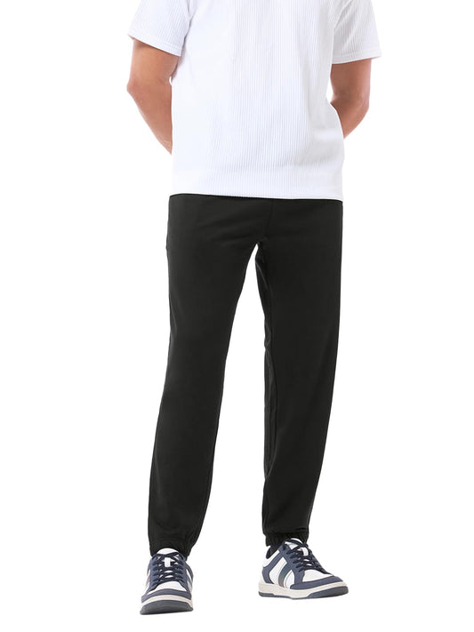 Bewakoof Air 1.0 Mens Solid Mid Rise Oversized Fit Polycotton Joggers_624660_Black_XL