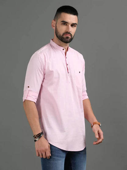 Deemoon MenS Regular Fit Solid Spread Collar Casual Shirt With A Trendy Mandarin Collar Crafted From A Premium Cotton Blend Lig