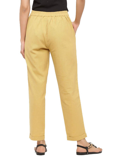 Digital Shopee Women Regular Fit Elastic Waist Full Length Cotton Formal Trouser For Casual Wear, Office Wear Beige