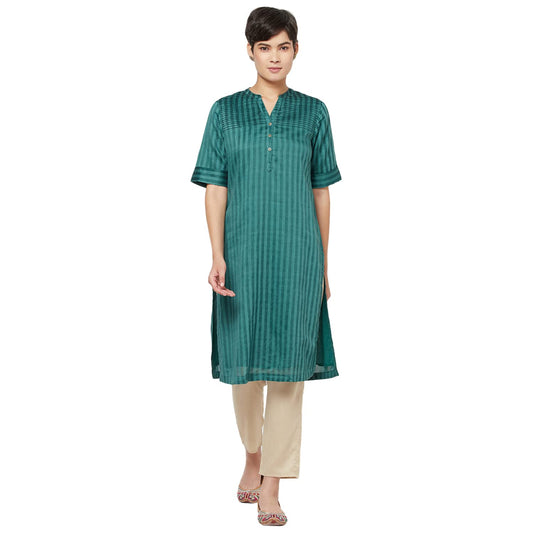Fabindia Women Silk Straight Knee Length Kurta Cotton_Peach
