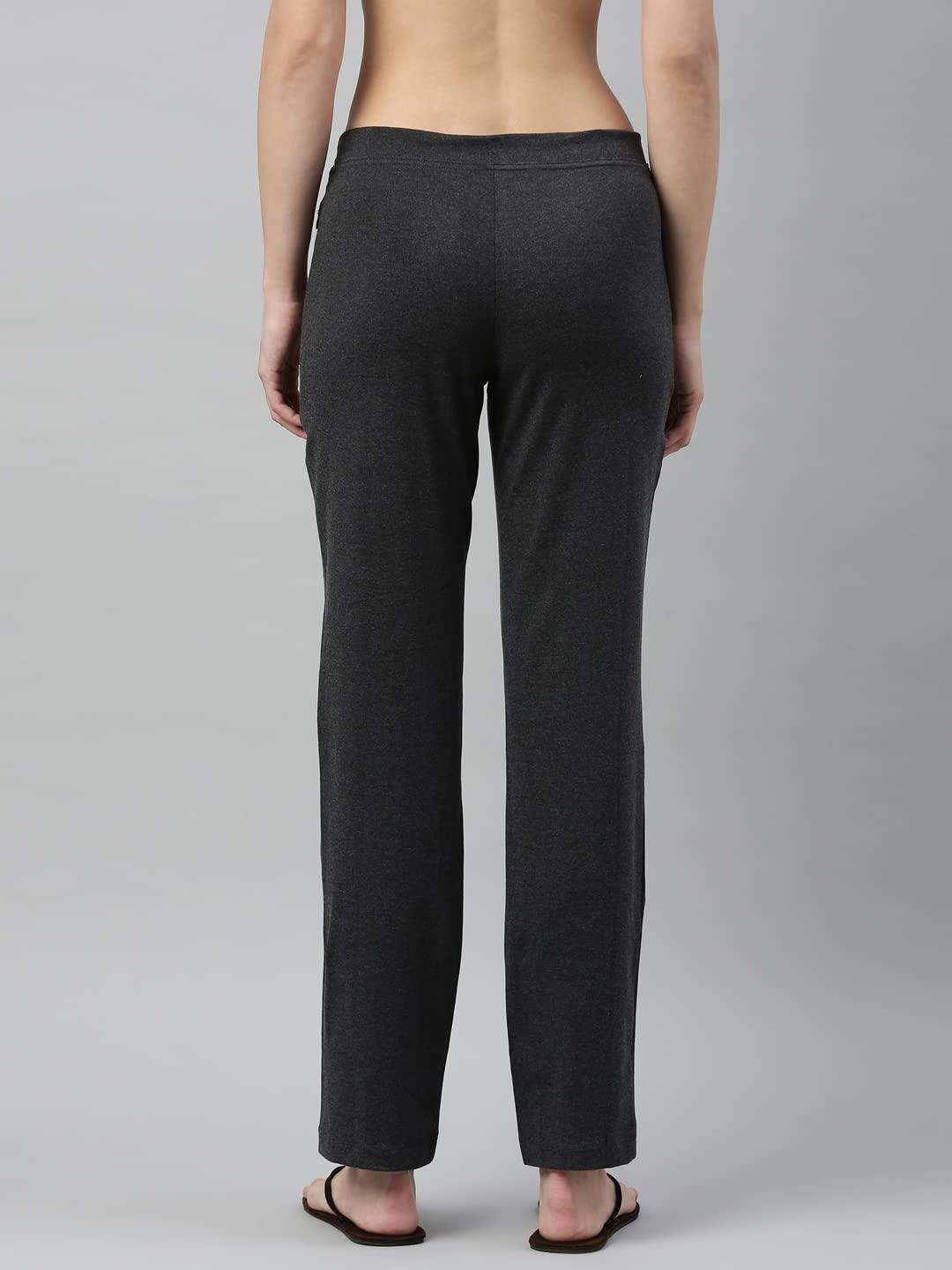 Enamor Essentials Womens Mid Rise Slim Fit Straight Leg Breathable Stretch Cotton Lounge Pants with Drawstring and Invisible Zip