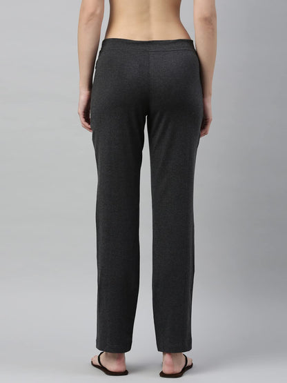 Enamor Essentials Womens Mid Rise Slim Fit Straight Leg Breathable Stretch Cotton Lounge Pants with Drawstring and Invisible Zip