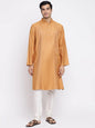 Fabindia Men Viscose Silk Pintucks Long Kurta Mustard_XL