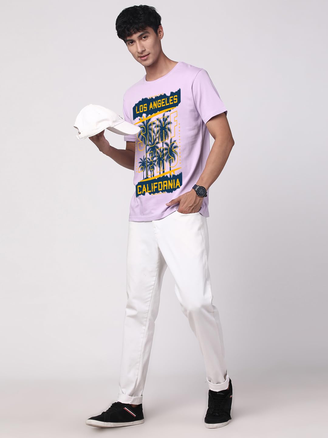 ADRO LA Surfers California Printed T-Shirt for Men - 100% Cotton, Regular Fit, Soft Breathable Fabric. (RN23-M-SRF-PU_Purple)