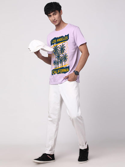 ADRO LA Surfers California Printed T-Shirt for Men - 100% Cotton, Regular Fit, Soft Breathable Fabric. (RN23-M-SRF-PU_Purple)
