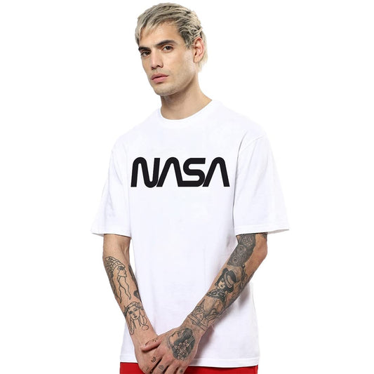 Bewakoof Mens White Galactic Spectrum Graphic Printed Oversized Fit T-Shirt