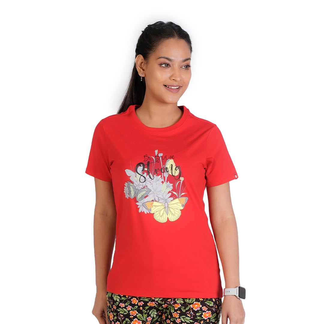 Rupa Colors Playsure Printed Cotton Blended Round Neck Womens T-Shirt, Short-Sleeve, Pack of 1