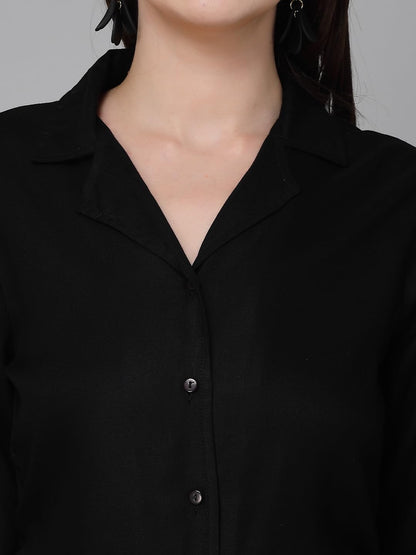 Stylel Quotient Women Solid Black Rayon Formal Shirt