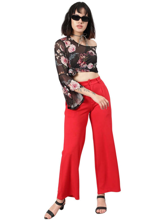 Kotty Womens Polyester Blend Straight Fit Trousers Tomato Red