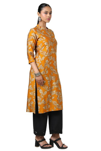 Soch Womens Mustard Muslin Floral Print Kurta