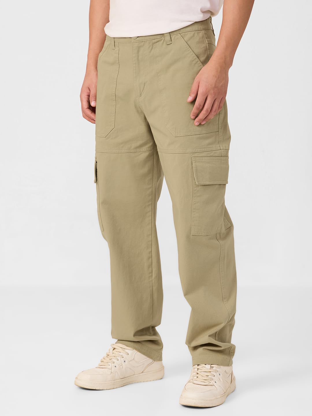 The Souled Store Solids: Khaki Men and Boys Camo Print Regular Fit 100% Cotton Cargo Pants - Lightweight Hiking Joggers, Casual