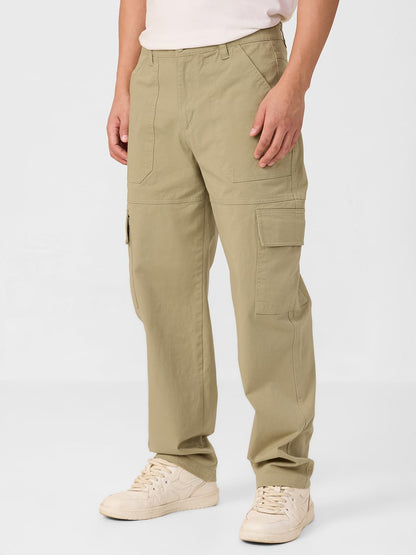 The Souled Store Solids: Khaki Men and Boys Camo Print Regular Fit 100% Cotton Cargo Pants - Lightweight Hiking Joggers, Casual