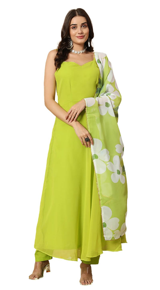 Fashion Basket Women's Georgette Solid Anarkali Kurta Set