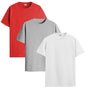 ADRO Mens Solid Regular Fit T-Shirt (RCM3-PLN-RD-WH-GR_Red,White,Grey
