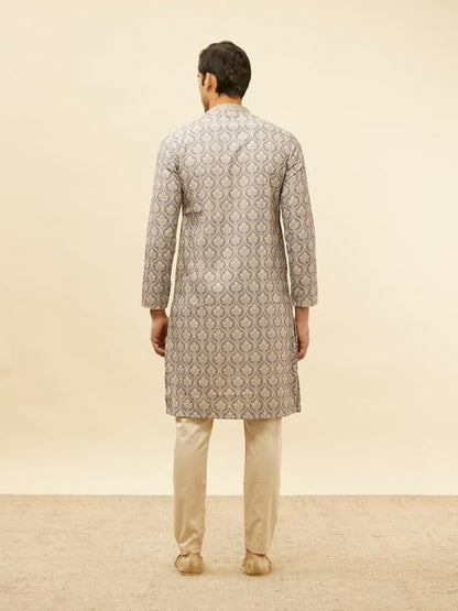 Manyavar Mens Purple Blended Cotton Printed Kurta Pyjama Set