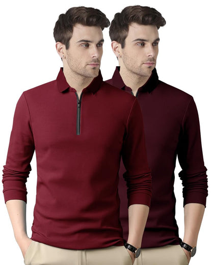 Noble Monk MenS Polo Neck Full Sleeves Solid T-Shirt