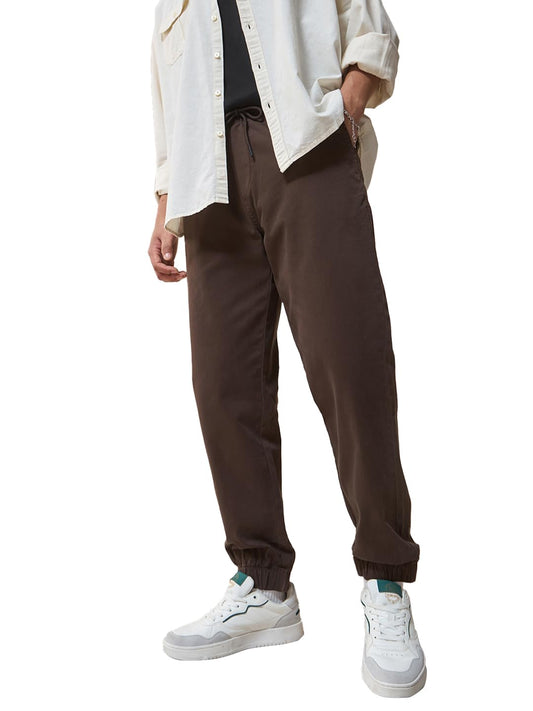 Bewakoof MenS Solid Regular Fit Cotton Blend Joggers_ 617413_ Brown_ 30