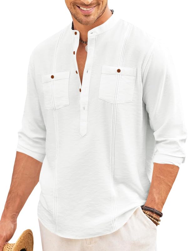 Macsivo Cotton Blend Solid Casual Short Kurta For Men Long Sleeve Mandarin Collar Stylish Shirt Kurta For Men Sky