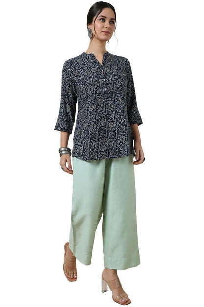 Soch Womens Navy Blue Foil Print Rayon Slub Tunic