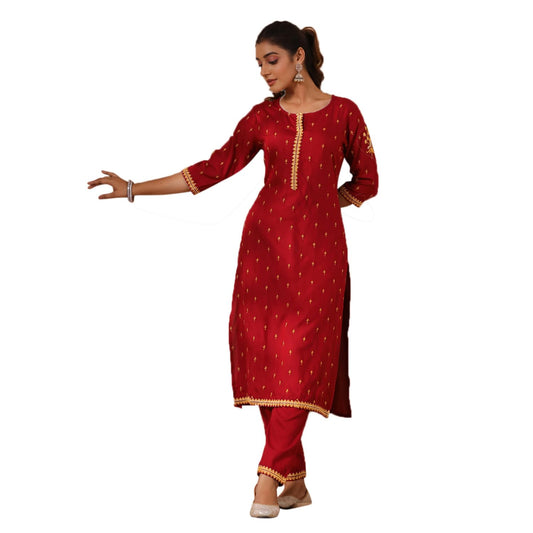 anubhutee Women's Viscose Rayon Abstract Printed Maroon Kurta Suit Set with Trousers