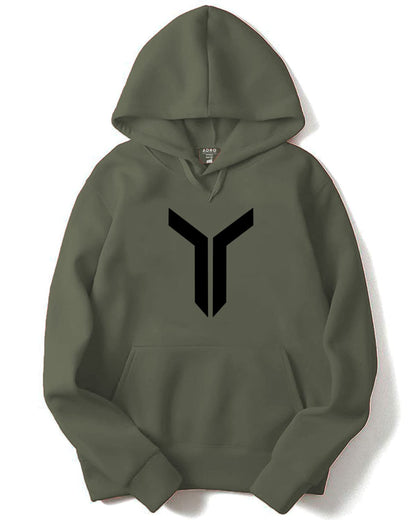 ADRO Men's Cotton Neck Hooded Sweatshirt (H22-M-LNN-OL_Olive)