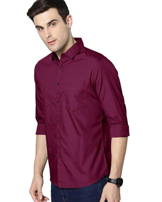 Noble Monk MenS Regular Fit Casual Shirt |Full Sleeve| Polo Neck |Formal Shirts For Men Wine Melange