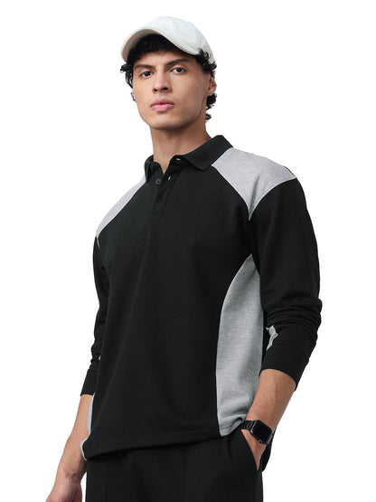 The Souled Store Colourblock: Graphite Men and Boys Long Sleeves Collared Neck Black and Grey Cotton Regular Fit Breathable Ligh