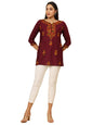 Vairagee WomenS Rayon Straight Cut Round Neck Kurta With Beautiful Lucknowi Chickenkari Work (1681) Wine