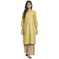Fabindia Women Viscose Silk Hand Block Print Knee Length Regular Fit Kurta Green_S