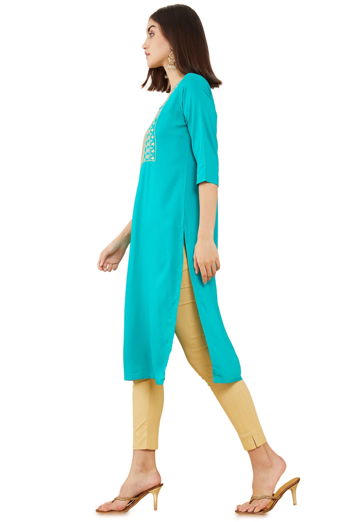 Soch Women Blue Rayon Embroidered Kurta